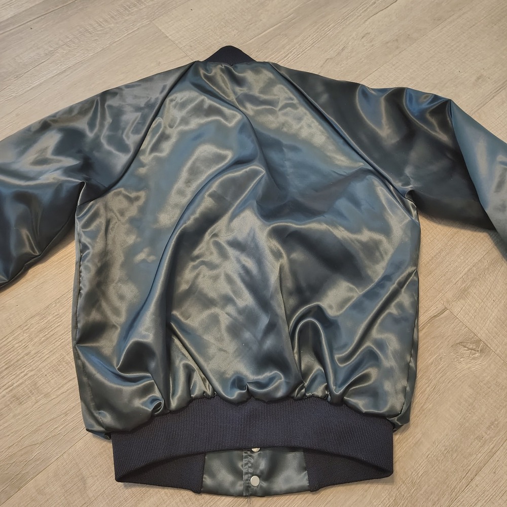 Vintage 1990 Auburn Sportswear Satin Bomber Jacket Navy Blue UCC Star Plant M - Picture 4 of 7